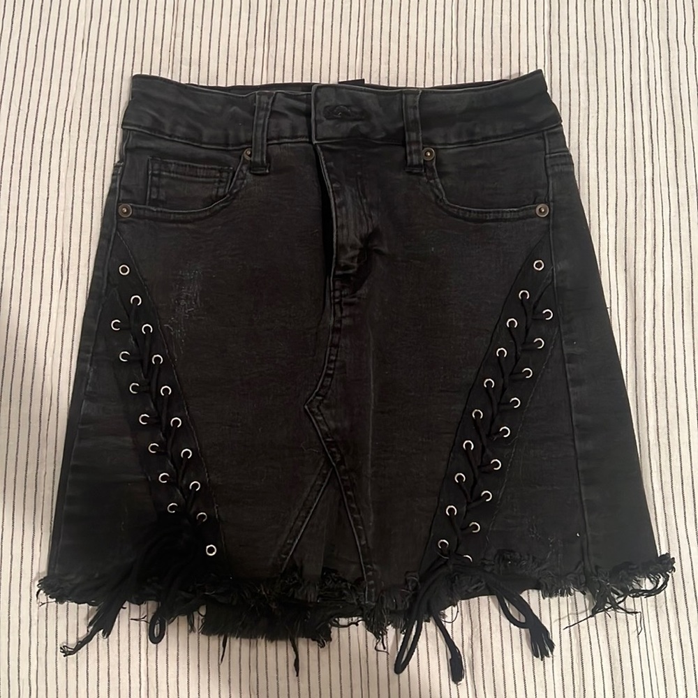Black Forever 21 jean skirt with ties on the side!